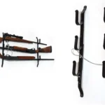 Allen Three Gun Locking Gun Rack, black two-piece rack holding three rifles, front view