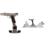 AOB Tipton 1911 Mag Well Vise Block, grey handgun held upright in a bench vise
