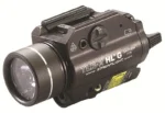 Streamlight TLR-2 HL G Rail Mount Flashlight, black angled side view with round lamp and rail clamp