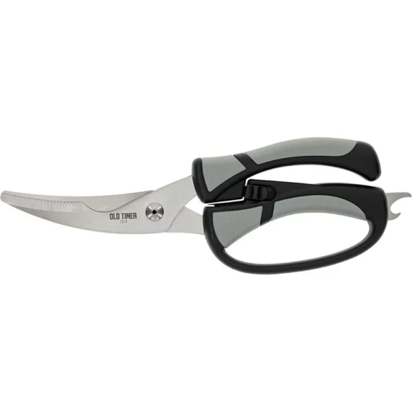 Battenfeld Knives Old Timer Trail Boss Series Game Shears, side view with silver blades and black grips
