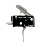 TriggerTech AR15 Competitive Flat Trigger, side view of black housing with silver trigger assembly
