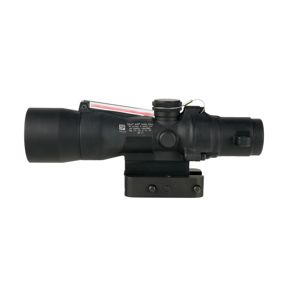 trijicon-acog-3x30-red-xhr-primary-1 TRIJICON ACOG 3X30 RED XHR 300 BLK black optic, side view with mount and red fiber strip