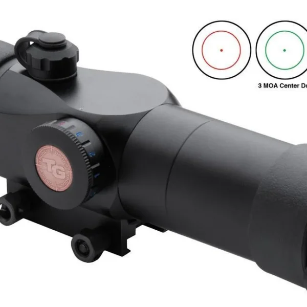 TRUGLO TRITON 30MM TRI-COLOR R/G/B black optic in right-side view with capped turrets and rings