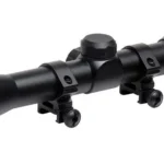 Truglo Trushot Rifle Scope, black right-side view with adjustment turrets, rings and duplex reticle