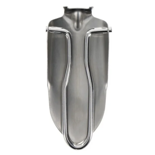 AOB Ultimate Survival U-Dig-It Folding Shovel, front view of folded silver metal shovel