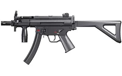 Umarex UMX HK MP5K-PDW black BB rifle, left-side view with folding stock and curved magazine