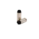 Underwood Hunting & Self Defense Handgun Ammunition, two silver cartridges with black tips