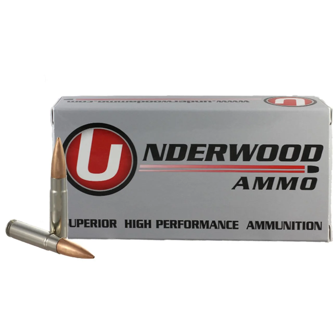 underwood-300-blackout-220gr-hpbt-match-ammo-primary Underwood Ammo Match Hollow Point Boat Tail, silver ammunition box with two cartridges