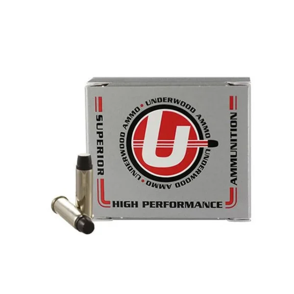 Underwood Ammo Hard Cast Keith Handgun Ammunition, white box with three visible cartridges