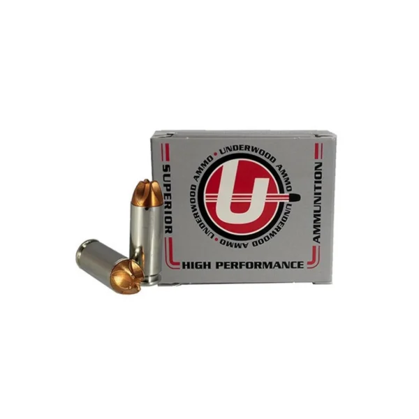 Underwood Ammo Xtreme Hunter Handgun Ammunition, silver box with four visible cartridges