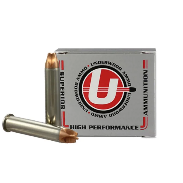 Underwood Ammo Xtreme Hunter Rifle Ammunition, silver box with two brass cartridges