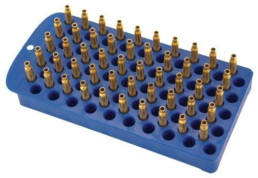universal-reloading-tray-primary-1 AOB Frankford Arsenal Universal Reloading Tray, blue tray holding rows of brass cases