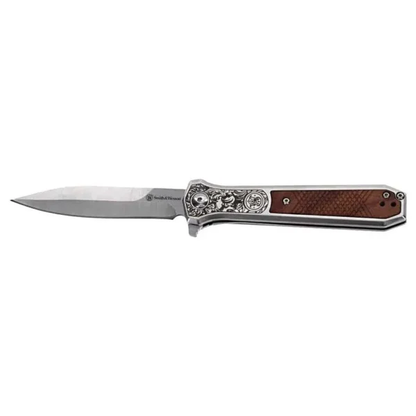Battenfeld Knives Smith & Wesson KT Unwavered, open knife with silver blade and brown handle