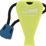 AOB UST Ultimate Survival JetScream Whistle yellow front view with black cord and blue clip