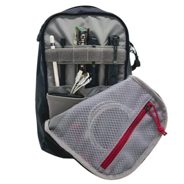 Fechheimer-Vertx Vertx Urban Ghost 10L Sling Bag Mountain Grey open view with organizer pockets and pouch