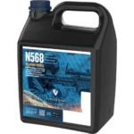 Vihtavuori N568 Rifle Powder, black handled jug with blue cap and blue N568 label