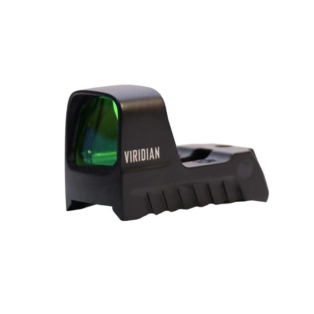viridian-rfx1-red-dot-sight-bodyguard-2-0-primary Viridian Custom RFX1 Red Dot Sight, black angled side view with green-tinted lens and ridged base