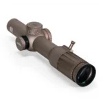 EOTech Vudu Rifle Scope 1-10x28 34mm FFP SR5 Illum. Tan, angled view with capped turrets