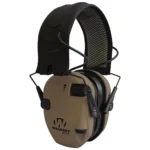 Walkers Game Ear Walker's Razor X-TRM Muff, front view in battle brown with black headband