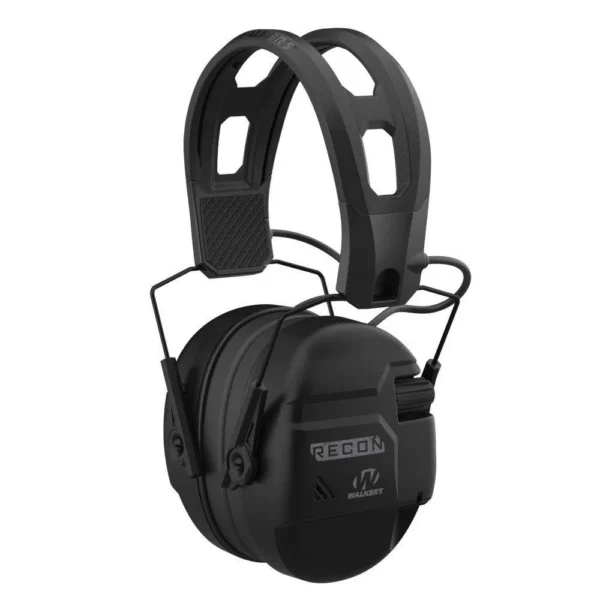 Walker's Recon Digital Ear Muff, black angled view with padded headband and over-ear cups