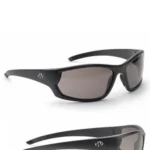 Walkers Game Ear Walker's Vector Shooting Glasses, black frames with smoke lenses, front and side views