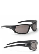 Walkers Game Ear Walker's Vector Shooting Glasses, black frames with smoke lenses, front and side views