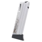 Walther MAG WAL PPK/S 22LR 10RD, silver magazine with black base plate in angled side view