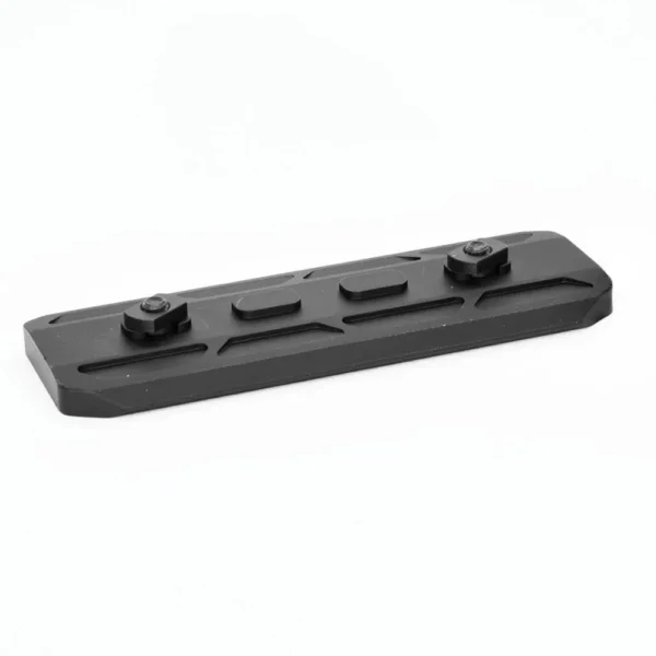 Warne Tactical ARCA Rail M-LOK Compatible 4 inch Black, angled top view with slots and two screws