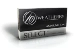 Weatherby Select Hornady Interlock Rifle Ammunition, black and silver box angled right