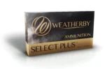 Weatherby Select Plus Rifle Ammunition, front view of black and gold box