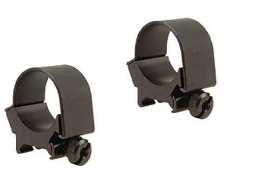 Weaver Detachable Top Mount Scope Rings, two matte black rings in angled view