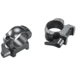 Weaver Grand Slam Leaver-Lok Scope Rings, two black steel rings in angled views