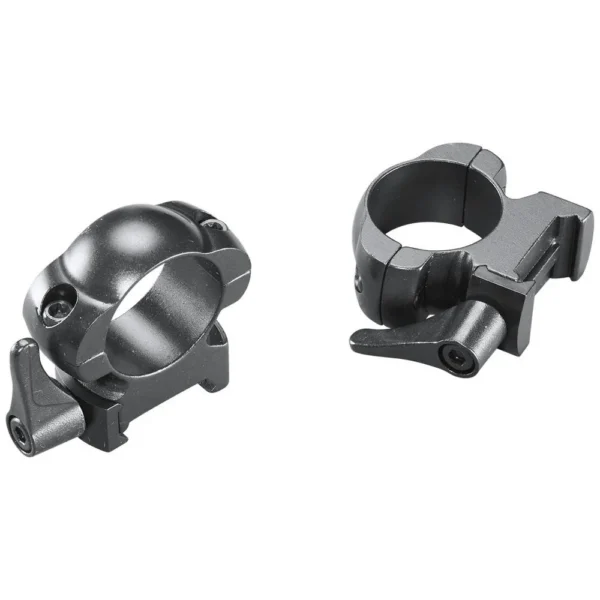 Weaver Grand Slam Leaver-Lok Scope Rings, two black steel rings in angled views