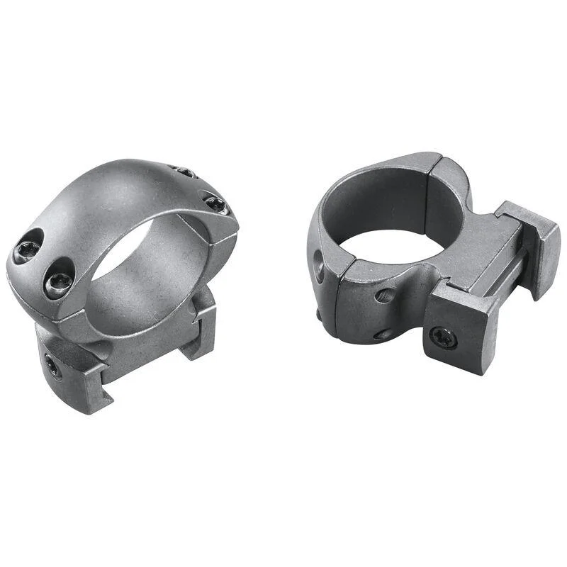 weaver-grand-slam-steel-scope-rings-1-inch-high-matte-primary Weaver 2-Piece Grand Slam Scope Rings, two matte grey steel rings in angled views