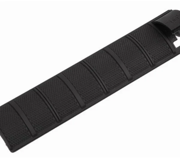 Weaver Locking Rail Panel, black angled top view with ribbed surface