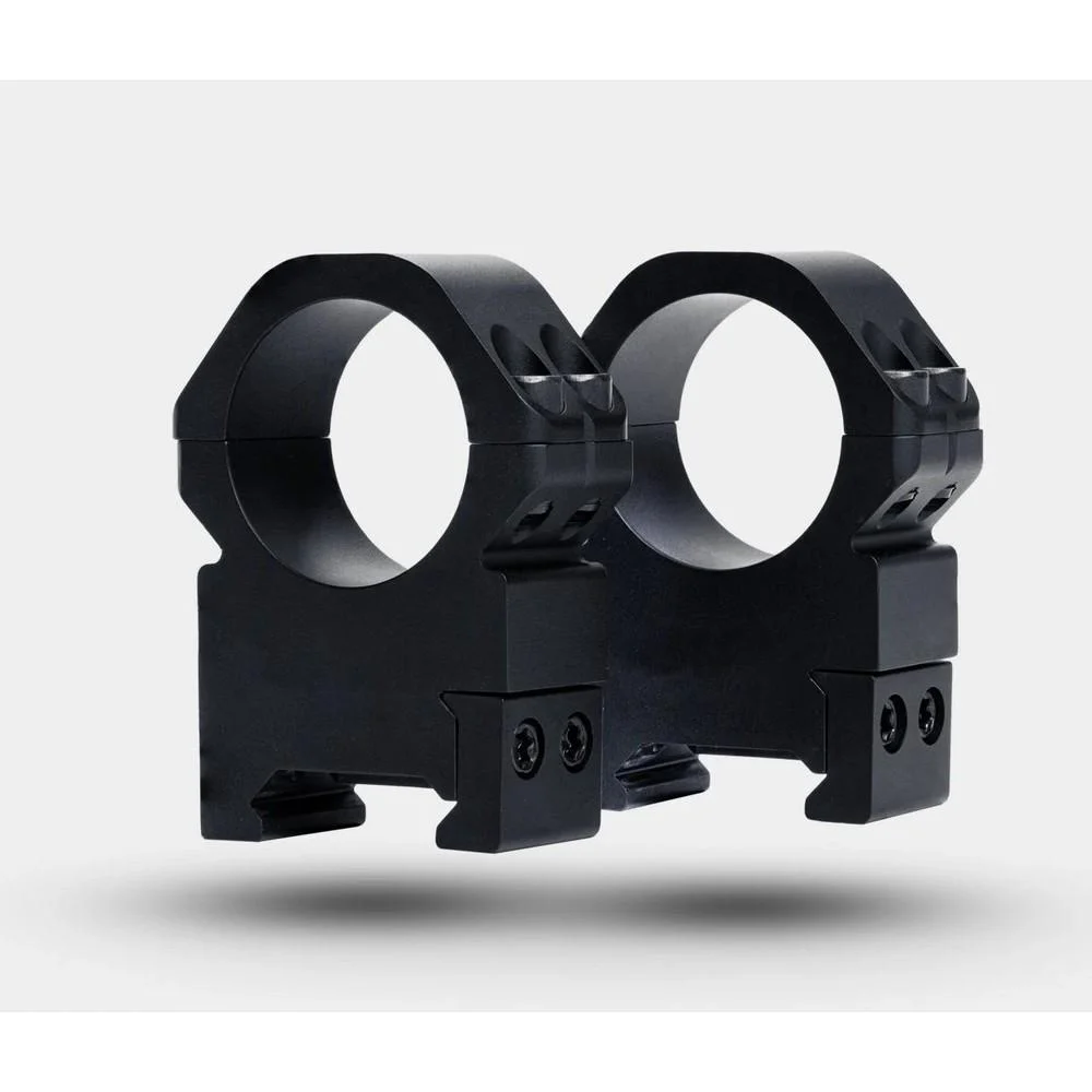 weaver-precision-rifle-scope-rings-30mm-primary-1 Weaver Precision Rifle Scope Rings 30mm X-High Matte, black pair in angled front view with screws