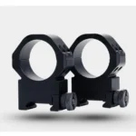 Weaver Precision Tactical Rifle Scope Rings 34MM HIGH MATTE, pair of black rings in angled view