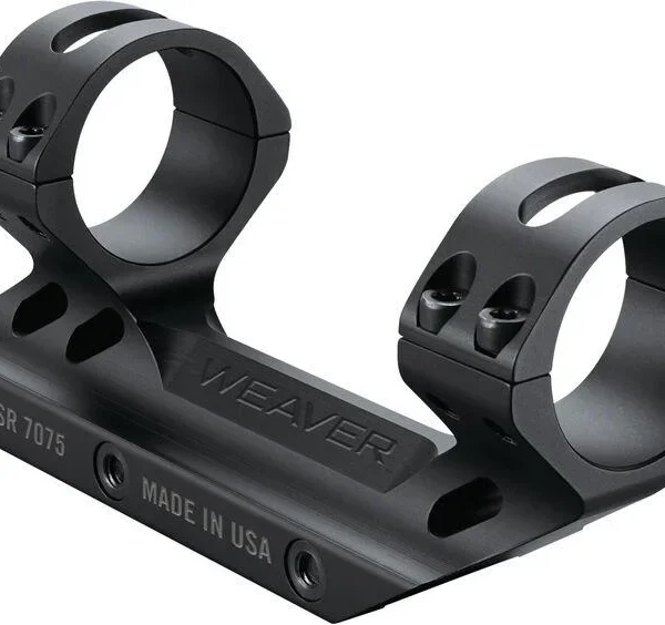 Weaver Premium Modern Sporting Rifle (MSR) Optics Mount, black angled view with dual rings
