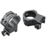 Weaver 4-Hole Skeleton Aluminum Scope Rings two matte black rings shown from angled side views