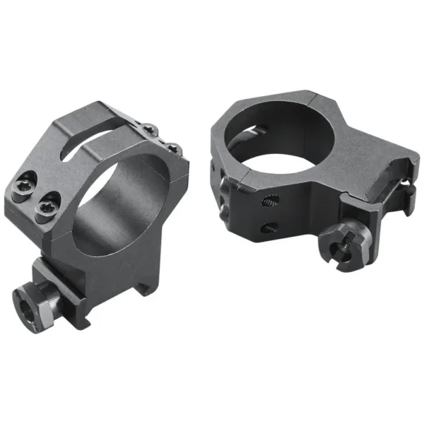 Weaver 4-Hole Skeleton Aluminum Scope Rings two matte black rings shown from angled side views