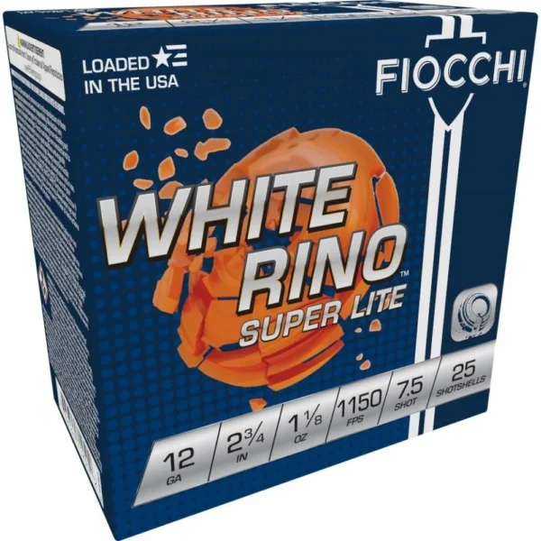 Fiocchi Ammunition Fiocchi White Rino Super Lite Shotshells 12 ga 2-3/4" 1-1/8oz 1150 fps #7.5 25/ct