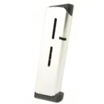 MAG WILSON .350 Base Pad, silver magazine with black base pad, front view