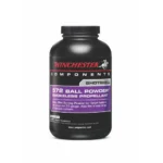 Winchester 572 Shotshell Powder black bottle, front view with purple and black label