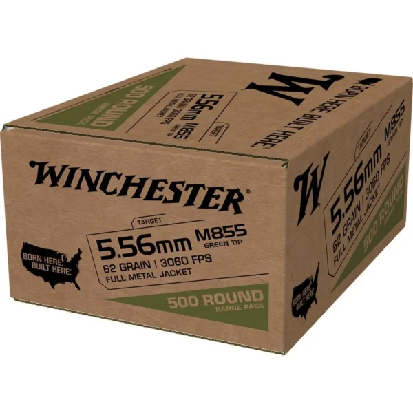 Winchester Ammunition Winchester USA Lake City M855 Green Tip Rifle Ammunition 5.56X45 NATO 62 gr. FMJ 3060 fps 500/ct
