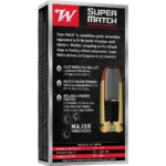Winchester Super Match black and red ammunition box, angled front view with cutaway bullet graphic