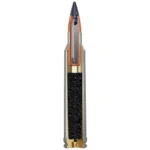 Winchester Supreme Long Range cutaway cartridge, upright view showing bullet and internal material
