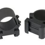 Weaver Sure Grip Scope Rings, two matte black rings in front view with four-screw caps