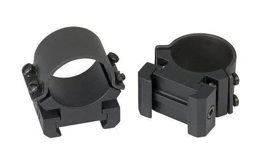 Weaver Sure Grip Scope Rings, two matte black rings in front view with four-screw caps