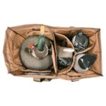Higdon Outdoors X Slot Universal Motion Decoy Bag, open brown bag with divided slots and decoys