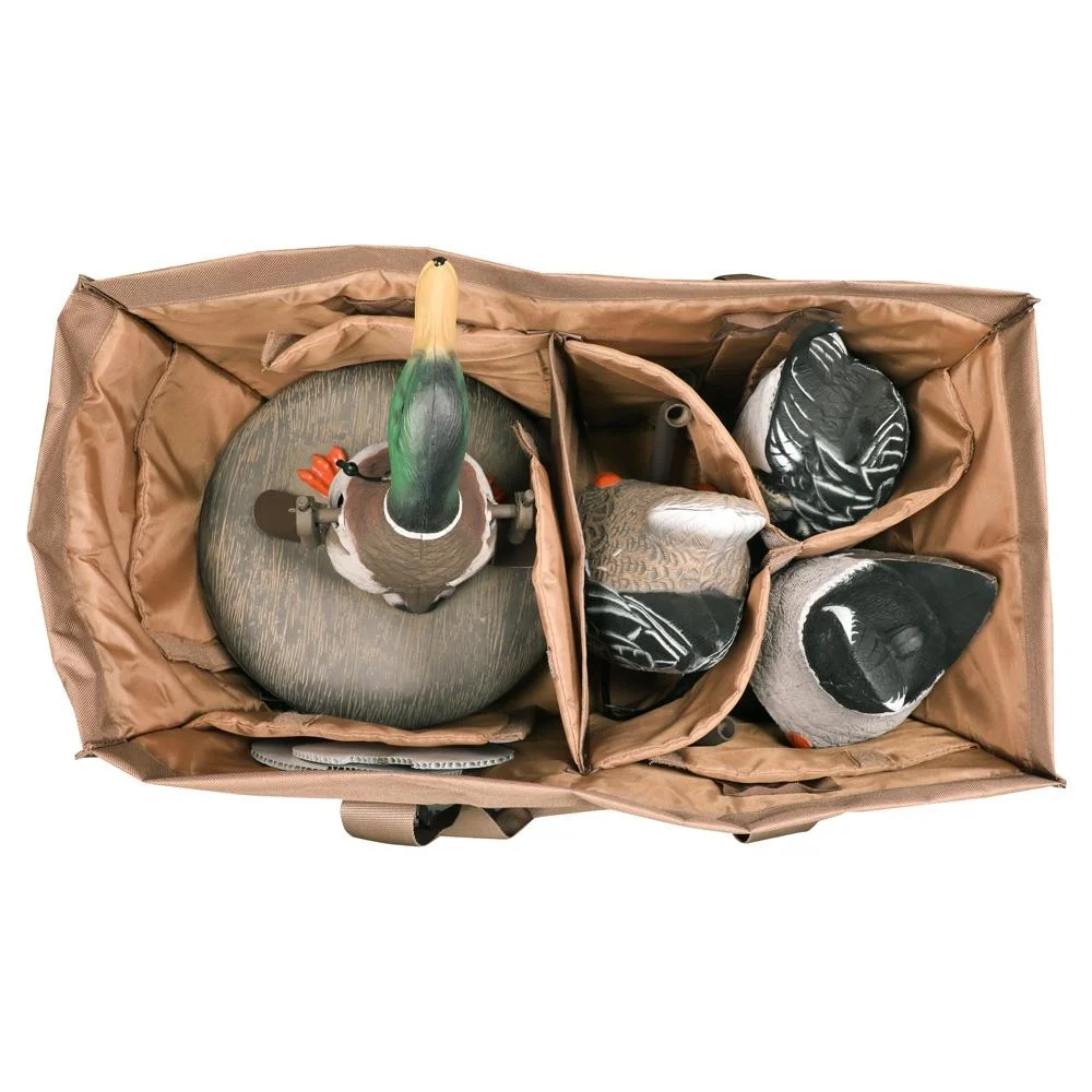 x-slot-universal-motion-decoy-bag-primary Higdon Outdoors X Slot Universal Motion Decoy Bag, open brown bag with divided slots and decoys